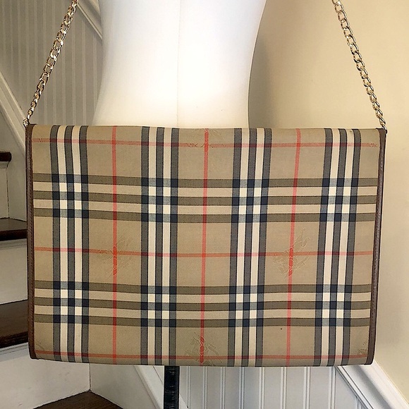 BURBERRYS Nova Check Haystack Plaid Oversized Clutch Portfolio w/ Chain VINTAGE - Picture 3 of 17